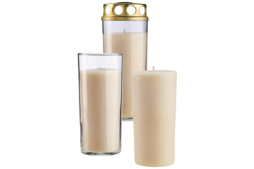 3 Cera Lights Grabkerzen: ohne Glas, im Glas und mit Deckel