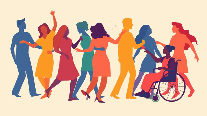 Grafik mit tanzenden Silhouetten.